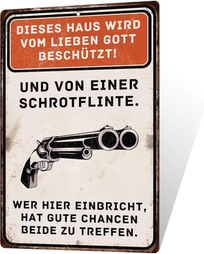 Putuo Decor Metal sign – this house is protected by God and shotgun – funny warning sign - ShopVlot