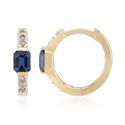 Cavill - 375 Geelgouden Oorbellen - Blauwe Ceylon Saffier 0,475 ct & Zirkonia's - Elegante Achthoekige Sieraden - Luxe Saffier Oorbellen Dames