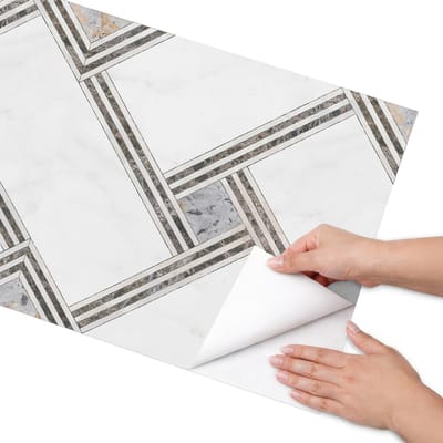 Coloray Meubel Wrap Folie - Wit Meubelfolie - 50x100 cm - Plakfolie Meubels Moderne geometrie - Decoratiefolie Zelfklevend - Geometrische Meubelfolie - Meubelfolie Zelfklevend - Badkamer decoratie - Geometrie