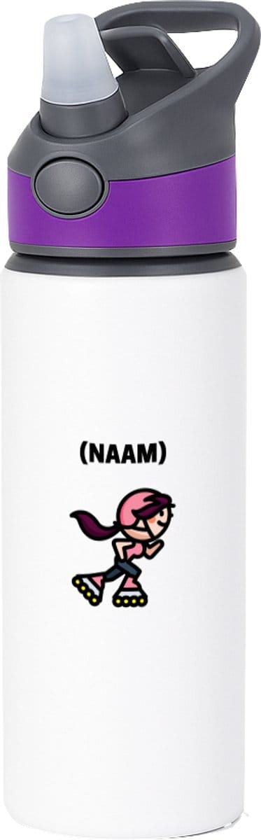 Hacebo® - Skeeleren met eigen naam waterfles met rietje paars - Sport - Skeeleraars - Skaten - water fles - 650ML