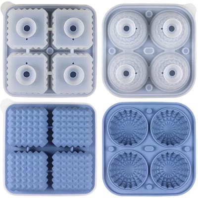 2 STUKS Set IJspuck Vorm Silicone Whiskey IJsklontjes Vorm Vierkante Ronde Vorm Prismatische IJsblokjesbak IJs Maakdoos 4 Vakken IJsbox gray