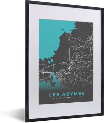 Fotolijst incl. Poster - Les Abymes - Frankrijk - Plattegrond - Kaart - Stadskaart - 30x40 cm - Posterlijst