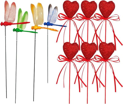 Tuinpaaltjes Hartvorm - Bloemenboeket Stokjes - Landschapsdecoratie - Charmant Libellen Hart Design - 4 Stuks 6 Stokjes - Multicolor