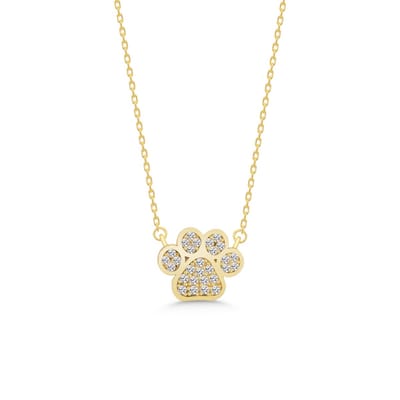 Sierlijke Dierenpootje Zirkonia Ketting Goldplated Animal Paw Neckless (925 sterling zilvergehalte Goldplated) Kadodoos /Cadeauverpakking / Ketting Trendy Minimalistisch Goldplated Oorknop Meisje | Cadeau Voor Vrouw