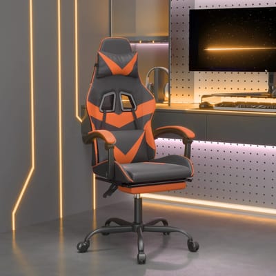 vidaXL - Gamestoel - draaibaar - met - voetensteun - kunstleer - zwart - en - oranje