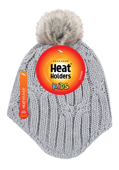 Heat Holders - Kabelgebreide Muts Voor Meisjes Met Pom Pom - Wolkengrijs