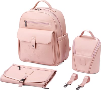 Brisby Venezia Slijtvaste Luiertas - Verzorgingstas - incl. Verschoonmatje - Koeltas - Buggy & Kinderwagen Haken - PU Leer - Roze