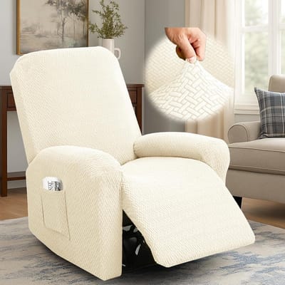 4-delige Stoelhoes Set voor Recliner met Anti-slip en Opbergzakken - Stretch Cover voor TV Stoelen en Relaxstoelen (Beige)
