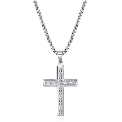 Sorprese Ketting - Diamond Cross - Zilverkleurig - 60 cm - Ketting Dames en Heren - Cadeau - Model W