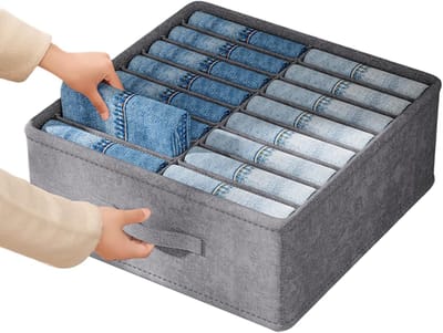Organizer van stof voor lade, organizer voor kast, commode, opvouwbaar, ondergoed organizer, opvouwbaar, voor truien, jeans, kleding, T-shirts, donkergrijs