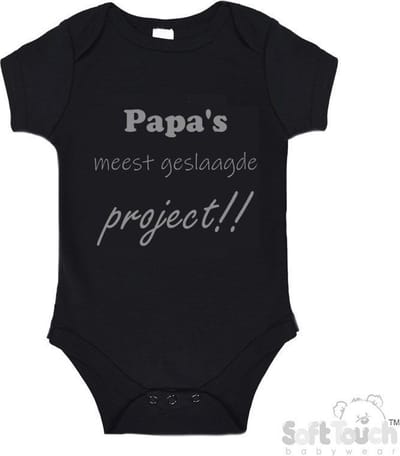 100@ katoenen Romper "Papa's meest geslaagde project" Unisex Katoen Zwart/grijs Maat 62/68