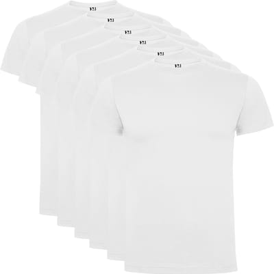 6 Pack Roly Dogo Premium Heren T-Shirt 100% katoen Ronde hals wit, Maat S