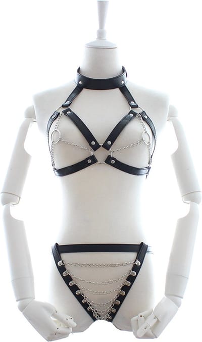 Fixxx - Fetish BH en Slipje - Set Nr. 3 - PU-Leer - One Size - Zwart