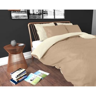 Sleeptime Twee Kleuren Dekbedovertrek - 240x200/220 + 2 kussenslopen 60x70 - Creme/Taupe - Lits-Jumeaux