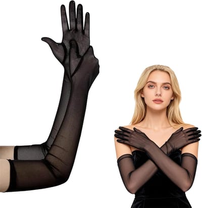 Elegante Vintage Accessoires voor Dames, 2 Stuks, Lange Handschoenen in Champagne, Perfect voor Feestjes, Halloween en Bruiloften