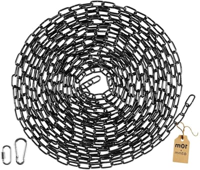 10m Carbon Stalen Ketting, Diameter 3mm, met M3 Snelsluiting en Veerhaak, Geschikt voor Hondenriemen, Lampdecoraties en DIY Projecten (Zwart)