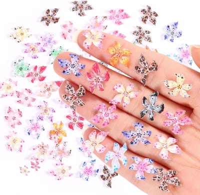 60 Stuks 3D Hawaii Bloem Nagelkunst Sieraden, Kleurvolle Bloem Decals voor Vrouwen en Nagelversiering