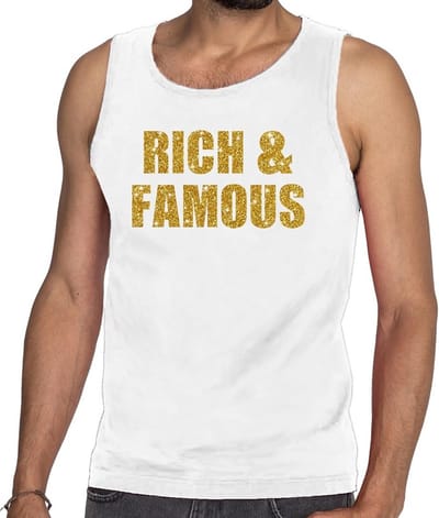 Rich and Famous glitter tekst tanktop / mouwloos shirt wit heren - heren singlet Rich and Famous S