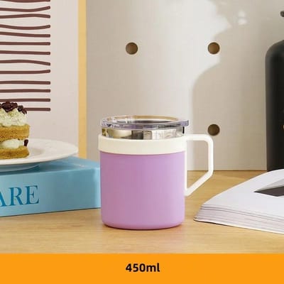 450/550ML Koffiekop Reisbeker met Handvat Deksel Dubbellaags Vacuüm Geïsoleerde Beker Roestvrijstalen Binnenkant Mini Kantoor Waterbeker 450-550ML beige