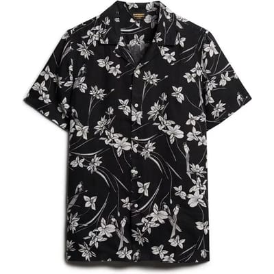 Superdry - Linnen overhemd met open kraag en print - Heren - Shirts