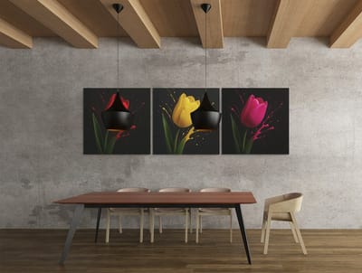 Drieluik Canvas Schilderij Tulpen in Kleur – Moderne Bloemendecoratie - 3x30x30 cm