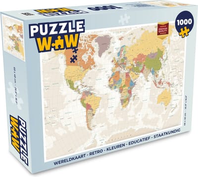 Puzzel Wereldkaart - Retro - Kleuren - Educatief - Staatkundig - Legpuzzel - Puzzel 1000 stukjes volwassenen