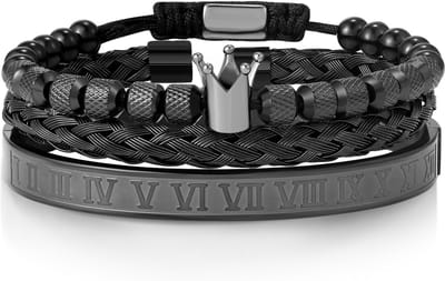 Malinsi® Armband Heren King Set van 3 - Compleet RVS 21 cm - Armbandje Mannen Zwart