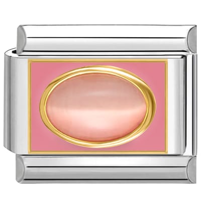 Quiges - Schakel - Bedel - 9mm - charms - Roze Cateye - Geschikt voor - armband - Schakelarmband - italy bedels armband