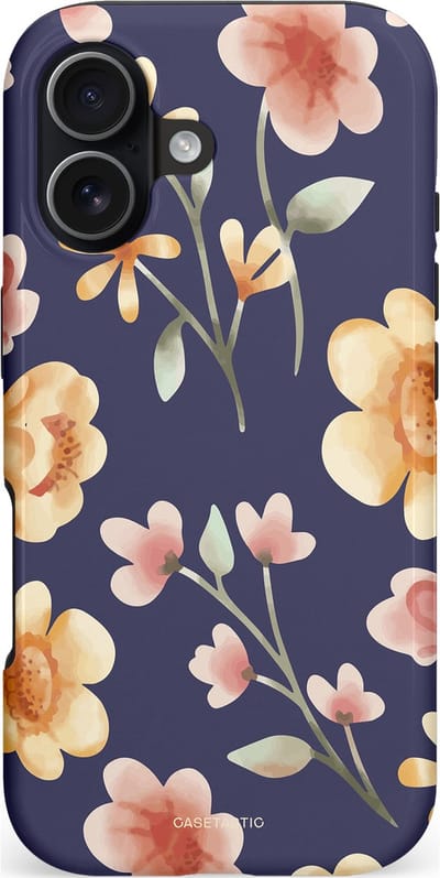 Casetastic hoesje geschikt voor Apple iPhone 17 - MagSafe - Dubbellaagse bescherming - Fluweel Bloemendesign - Fashion Case - Donkergrijs Zand Perzik Grijs