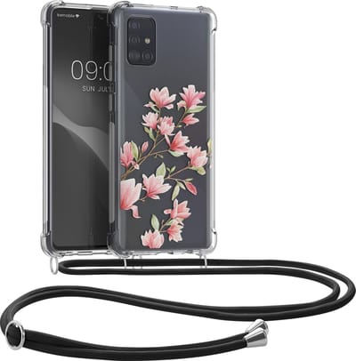 kwmobile telefoonhoesje geschikt voor Samsung Galaxy A71 - Hoesje met telefoonkoord - Back cover voor smartphone - Case in poederroze / wit / transparant