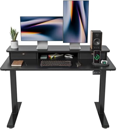In hoogte verstelbare elektrische statafel met dubbele lade 120 x 60 cm - Zwart