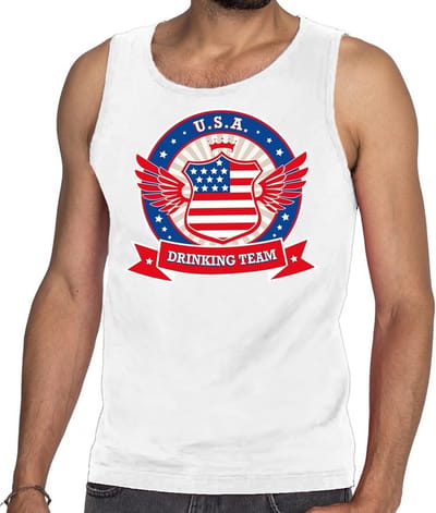 Wit USA drinking team tanktop / mouwloos shirt / tanktop / mouwloos shirt wit heren - Amerika kleding S