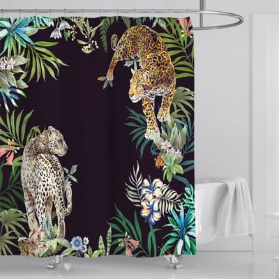 Floraweg Douchegordijn,Shower Curtain,badgordijn,badkamergordijn,Twee luipaarden in de jungle,-topkwaliteit - digitale printen -Anti Schimmel - Inclusief 12 ringen -met 12 stuks douchegordijnhaken – Waterdicht -Wasbaar- Polyester - 180x200 cm