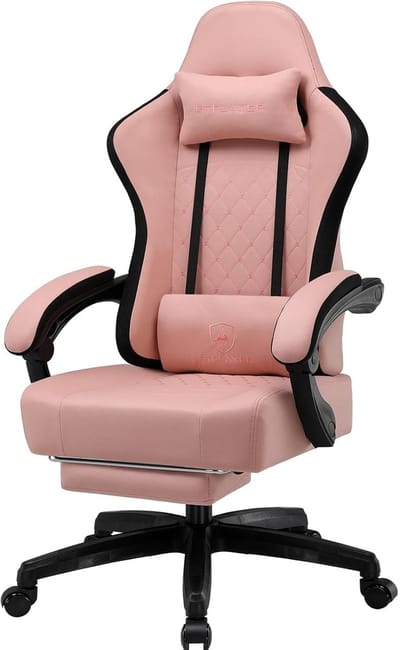 GTPLAYER - Gamingstoel Ergonomisch - Met Veerzitkussen en Voetensteun - Zwart-roze