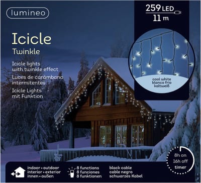 Lumineo Kerstverlichting - IJspegel - helder wit - 1100 cm - 259 led lampjes - ijspegelverlichting - lichtsnoer - kerstlampjes