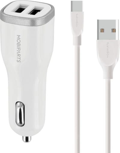 Mobiparts Autoloader - 12W/2.4A - 2 USB Poorten - Smart IC + USB-C Kabel - Wit