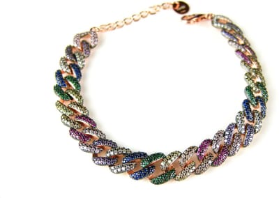 Armband gourmette in zilver roos goud verguld gezet met gekleurde stenen multicolor
