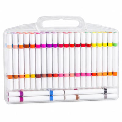 Acrylstiften set - 48 stuks 96 kleuren - dubbelzijdig en tweekleurig - voor inkleuren en tekenen - verpakking met 48 stuks
