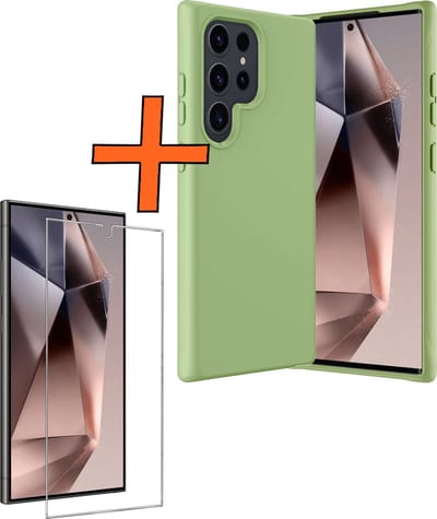 Hoes - Met Screenprotector - Geschikt voor Samsung Galaxy S24 Ultra - Sterk & Shockproof - Back Cover - Siliconen Case - Telefoon Hoes - Groen