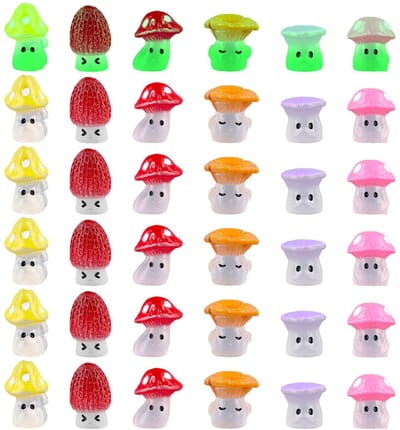 Dailygoods- Paddestoelen 36 Stuks Lichtgevend - Harsornamenten - Tuinornamenten voor Buiten - Microlandschap - Decoratie - Veelkleurig - Tuinornament
