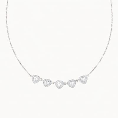 White Basis –  5 Halo Hartjes Ketting  – Wit Goud Vergulde 925 Sterling Zilver  – Halo Heart Necklace –  Valentijn & Kerst Cadeau Vrouw –  45 cm