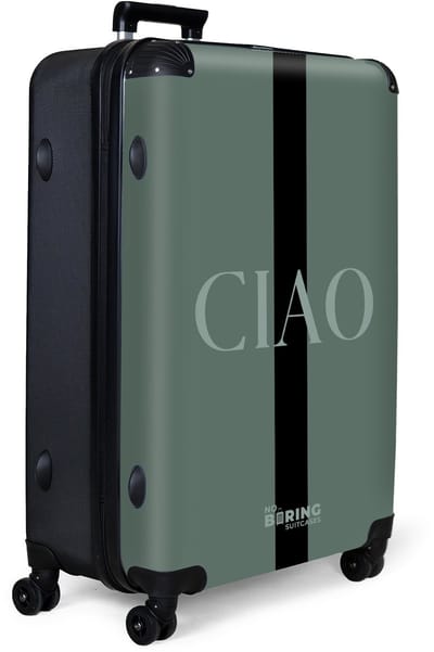 NoBoringSuitcases.com® - Koffer groot - Reiskoffer lichtgewicht - Groene achtergrond met tekst CIAO - Rolkoffer met 4 wielen - Grote trolley XL - 98 liter bagage
