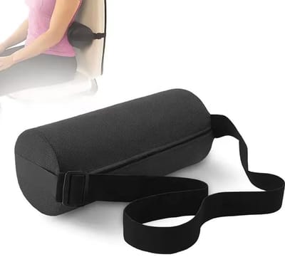 Lendensteunkussen, lendenrolkussen, houdingscorrigerend rugkussen uit één stuk, rugsteunkussen met elastische band 11 x 4,7 inch (zwart)