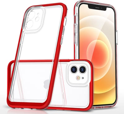 Hoesje Geschikt voor iPhone 12 hoesje transparant met bumper Rood - Ultra Hybrid Hoesje Geschikt voor iPhone 12 case