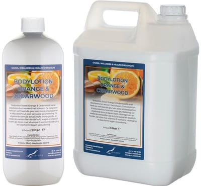 Bodylotion Sweet Orange & Cedarwood 1 liter - hervulbaar + Jerrycan 5 liter navulling