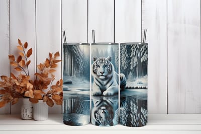 Thermosbeker White tiger snow - 600 ml RVS Tumbler met Rietje - Cadeau - Schoolbeker - Antilek dop - Vaatwasserbestendig - Werkbeker - To go beker - Zomaar
