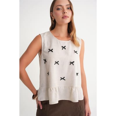 Ronde Hals Blouse met Strikdetail