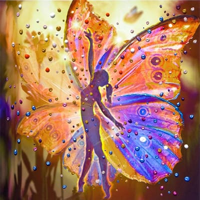 Peinture Diamant 5D DIY Danseuse Fée Broderie Diamant Image Papillon Décor Maison Cadeau 30X30CM blue