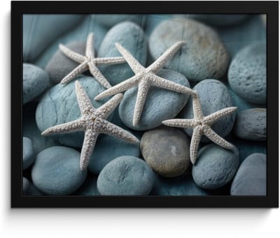 Poster in lijst - Fotolijst 40x30 cm - Posters - Zeesterren - Stenen - Wit - Posterlijst zwart - Decoratie - Wanddecoratie woonkamer - Muurdecoratie slaapkamer