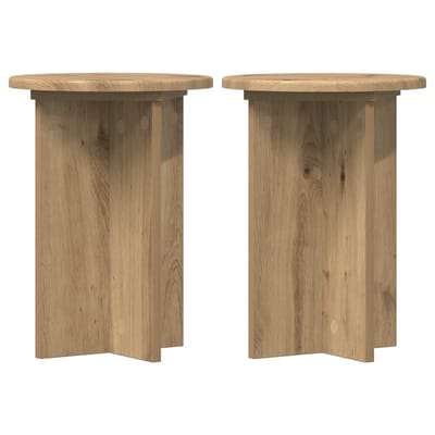 vidaXL - Plantenstand - 2 - st - Artisanaal - eiken - Ø29,5 - x - 40 - cm - Bewerkt - hout